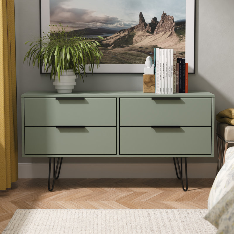 Turah 115cm W 4 - Drawer Chest of Drawers, Green