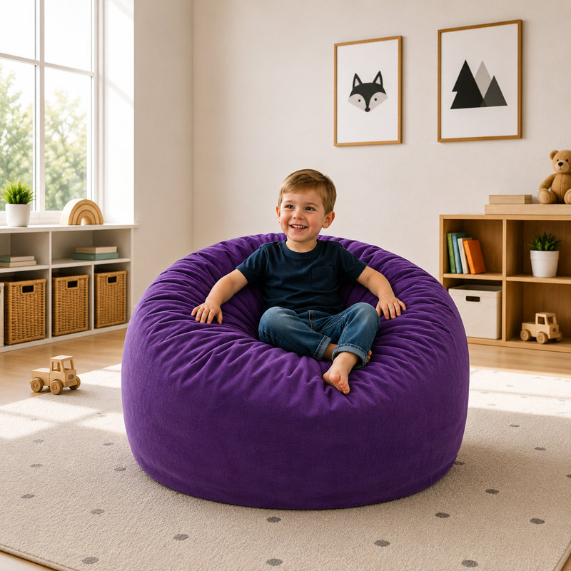  | 3 Ft Kids Bean Bag Chair | Foam Filled - Removable Washable Cover, Purple Suede, 16.3" H x 16.3" W x 16.3" D, Purple Suede