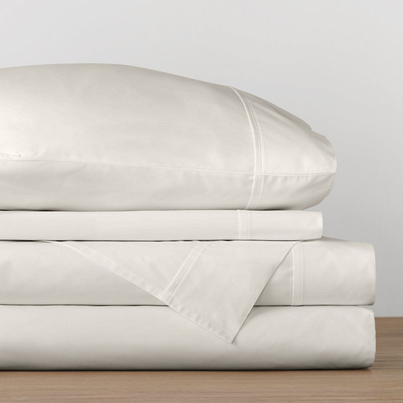 Coyer Classic Cotton Percale Sheet Set, Queen Sheet Set + 1 Fitted Sheet + 2 Pillowcases, Ivory