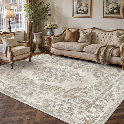 Stella Machine Washable Oriental Area Rug With Non-Slip Backing