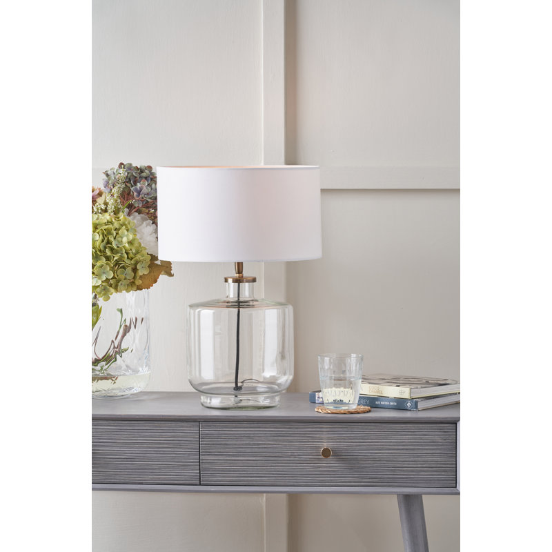 Bhakti Glass Table Lamp, Poly-Blend, Cream, 18.5" H x 11.81" W x 11.81" D