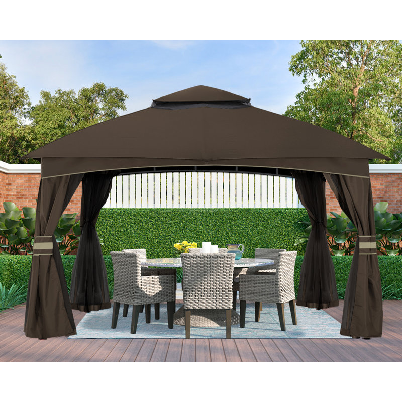 Patio en acier Les abris de jardin à toit souple, 110" H x 131" W x 131" D, Brun