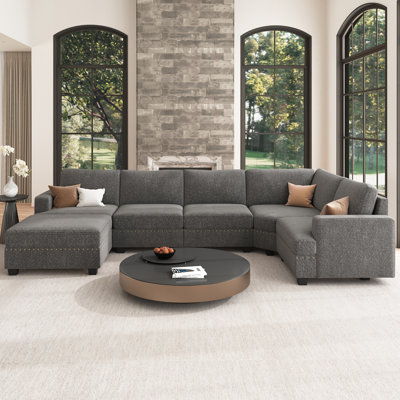 Zanavia U Shaped Corduroy Sectional Sofa Modular Sectional With Storage Ottoman