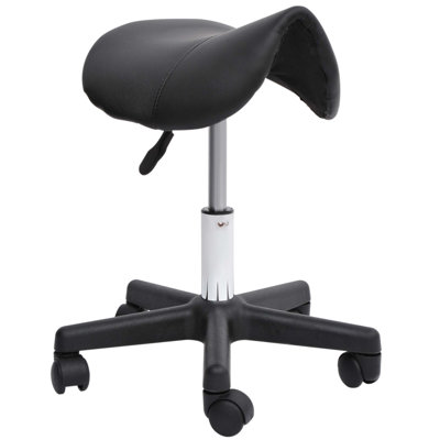 Ergonomic Faux Leather Rolling Saddle Stool, Adjustable Height with Wheels for Spa, Salon, and Office Comfort