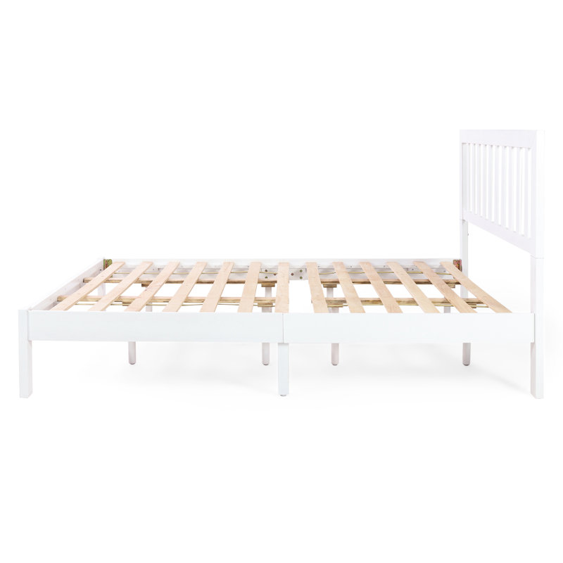 Grand lit moderne en bois blanc avec une conception à profil bas et un style de construction solide - lattes intégrées
