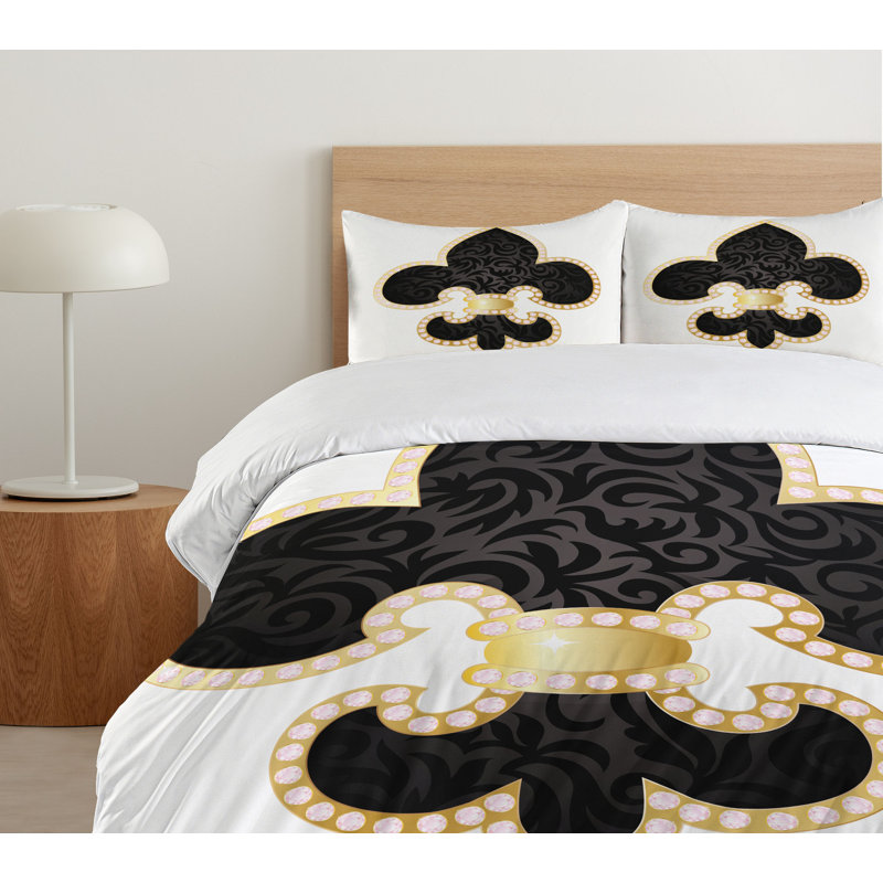 Royal Lily Black and Yellow Queen Duvet Cover Set