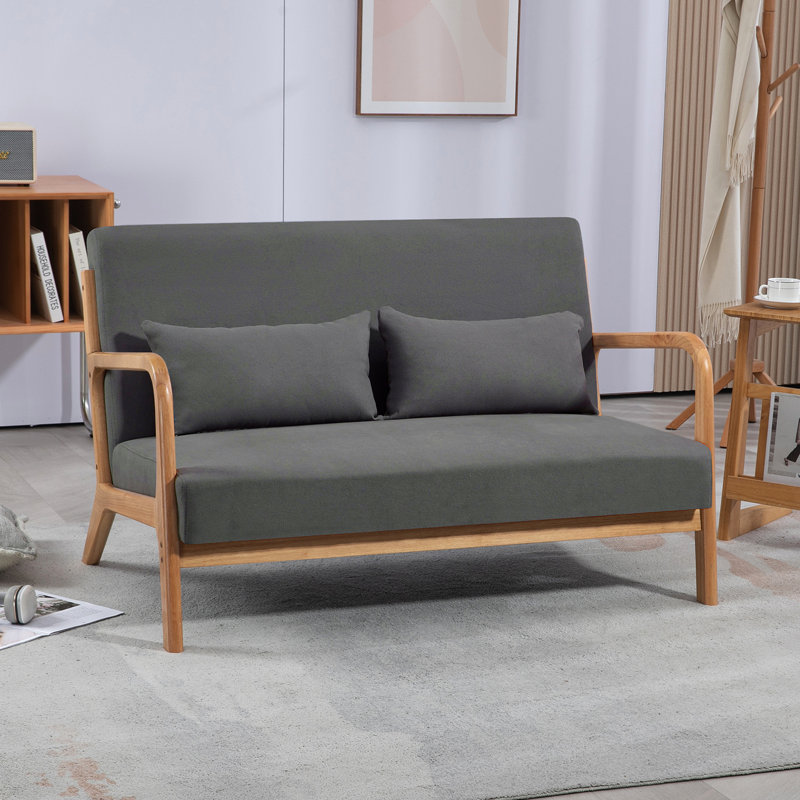 Chaise de loisirs Modern 2 avec pieds en bois massif, rembourrage en éponge, tissu de lin, accoudoirs et éponge de couleur gris foncé, gris respirant, aspect
