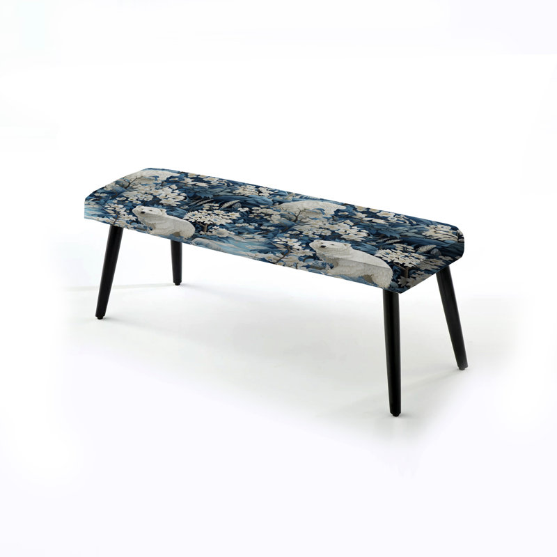 Icy Blue Snowy White Bear Scenery - Animal Print Upholstered Black Bench