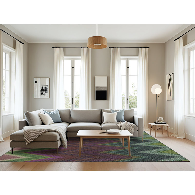 Tapis décoratif vert à chevrons Sankey, Rectangle 8 pi x 12 pi
