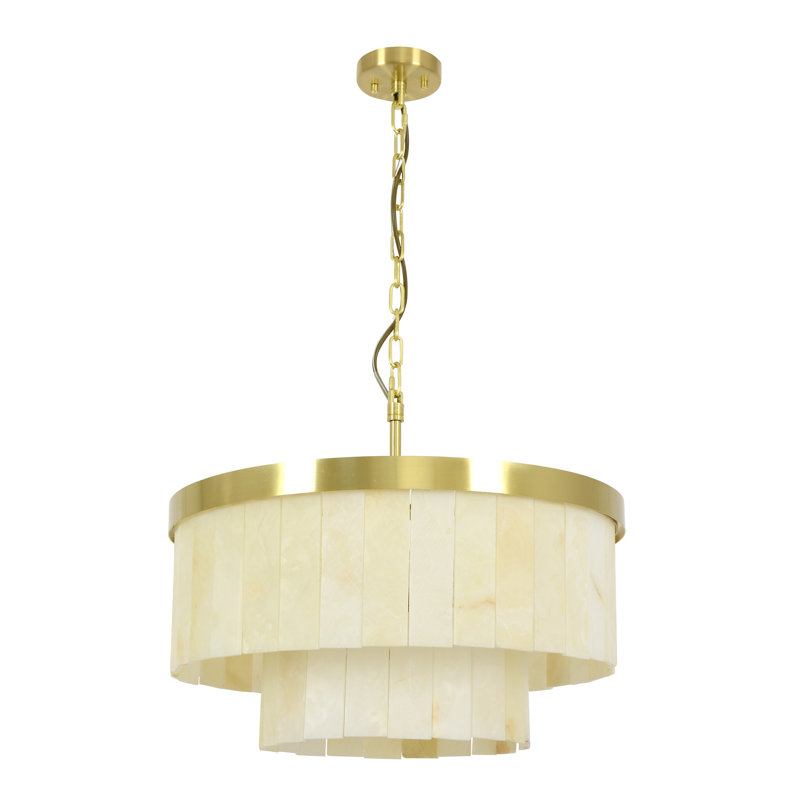 Elora 9-Light Jade Stone Chandelier Satin Brass Modern Ceiling Chandelier