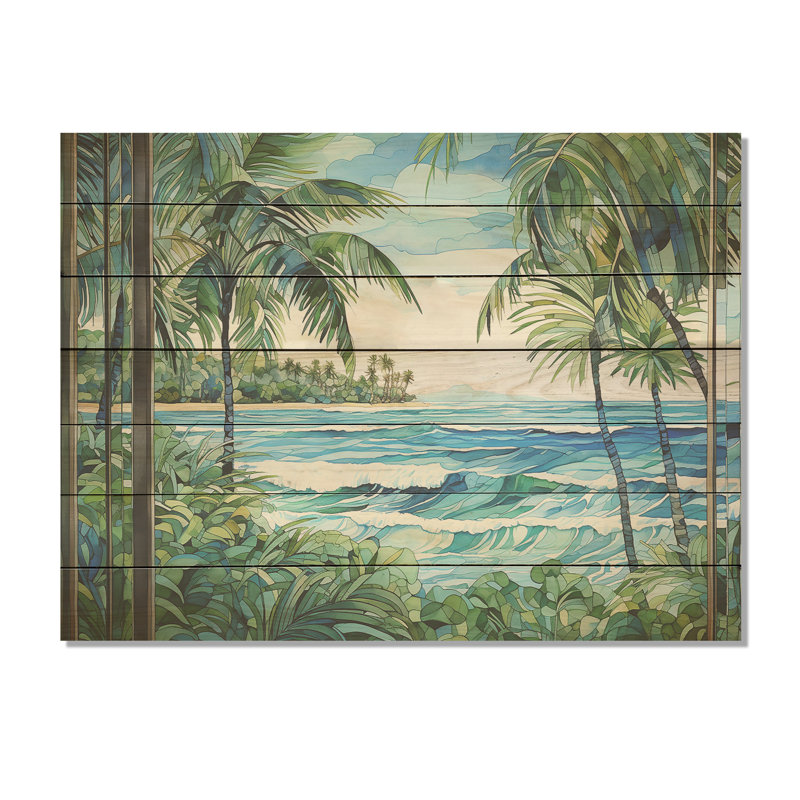 «Tropical Coastal Beach Tranquility - Coastal On Wood Print», H 24 po x l 32 po x P 0,78 po