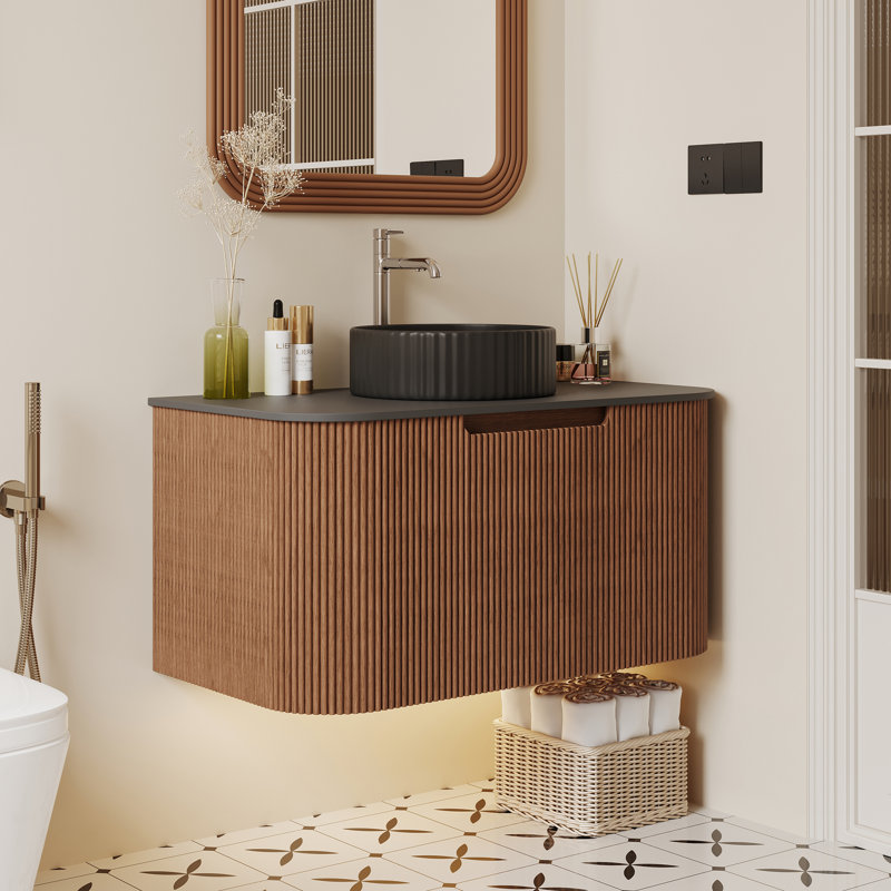 Meuble-lavabo simple 35,83 po avec lavabo, bois brun, pré-assemblé