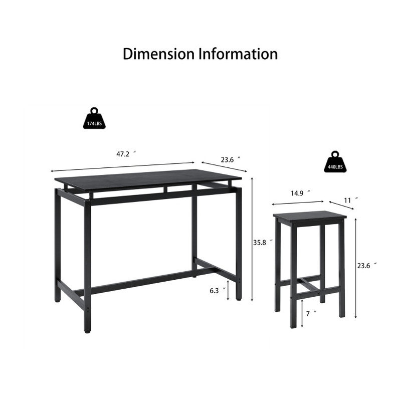 5-Piece Black Pub Table Set—Counter Height, Table + 4 Bar Stools, Compact for Kitchen/Breakfast Nook/Small Space, Black