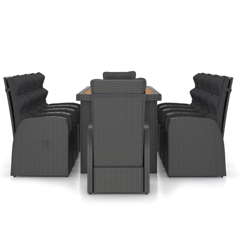 Finisheo Rectangular Dining Set with Cushions, Black/Brown, 10, Solid + Manufactured Wood