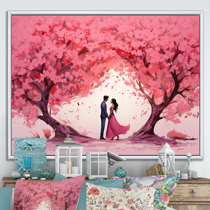 Couple Love Under The Tree II - Paysage romantique, art mural, Cadre flottant blanc, H 12 po x l 20 po x P 1 po