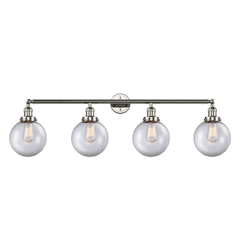 Éclairage pour meuble-lavabo en laiton antique à 4 lumières Lorri, Transparent, Nickel poli, DEL