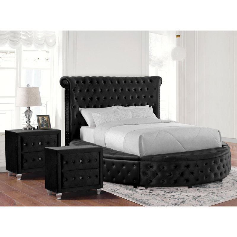Ensemble de chambre avec lit plateforme 3 pièces Dilbeck, Noir, Grand