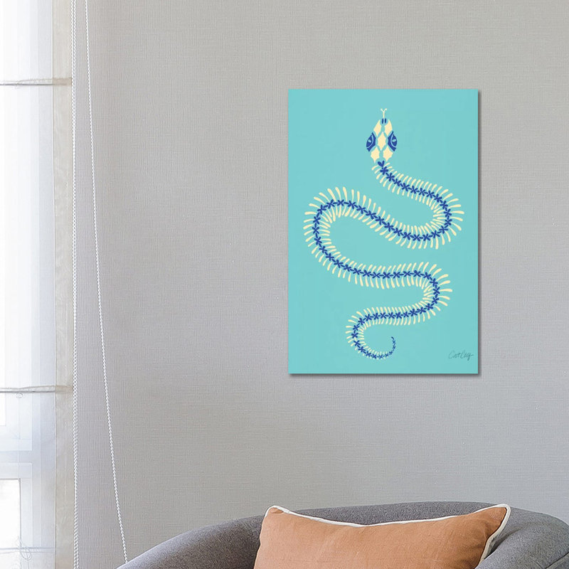 Strickler crème et squelette de serpent bleu, 26 po x 18 po x 1,5 po, Non mat, Toile avec cadre noir