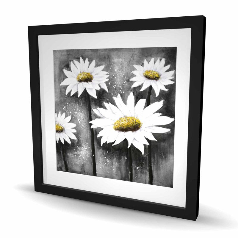 «Daisies at Sun» - reproduction encadrée florale rustique pour la décoration intérieure, H 24 po x l 24 po, Noir