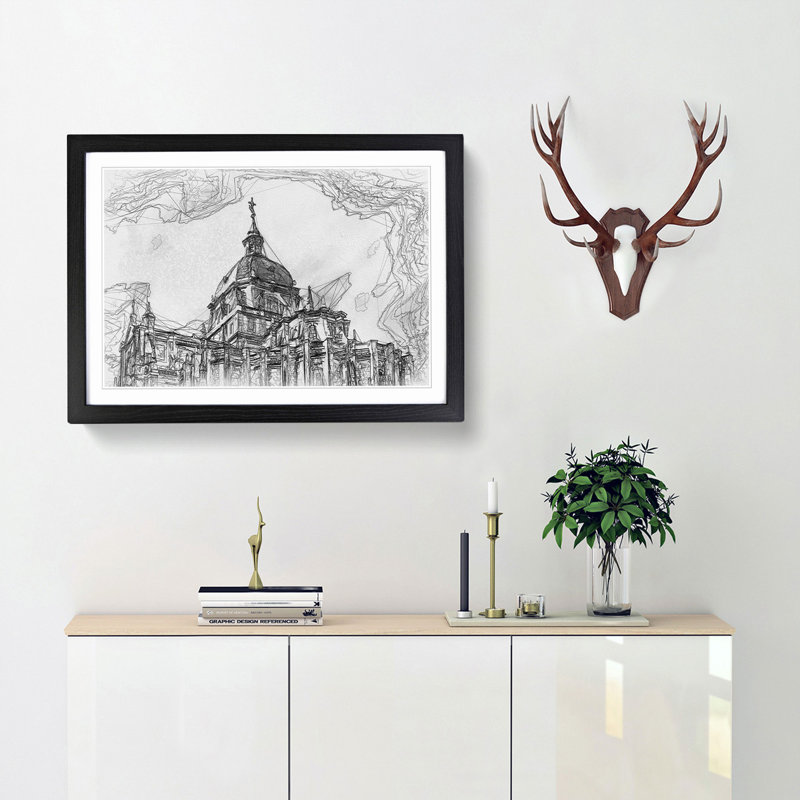 Almudena Cathedral in Madrid Spain in Abstract - Picture Frame Graphic Art Print, 36cm H x 48cm W x 2cm D, Black Framed
