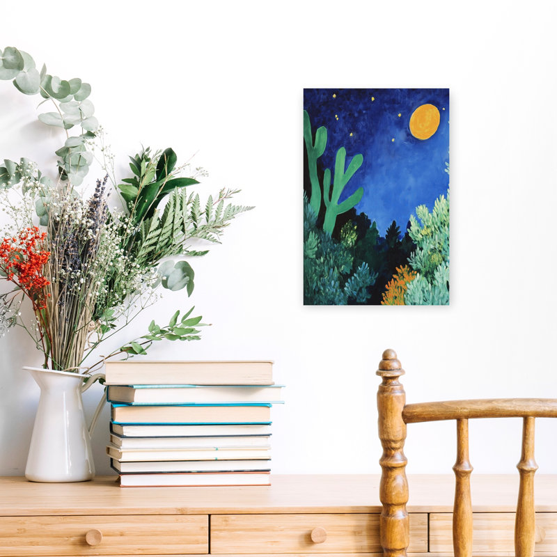Étoile du désert, lune, paisible, paisible, serein, cactus, plante, paysage, impression murale, H 18 po x l 12 po