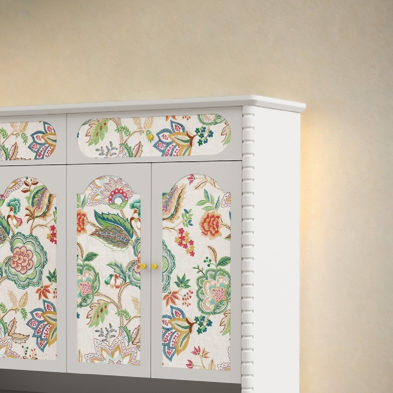 Armoire à chaussures minimaliste française à motif floral, Ivoire blanc