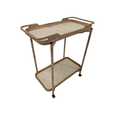 Rattan Woven Brown Home Bar Cart with Lower Shelf