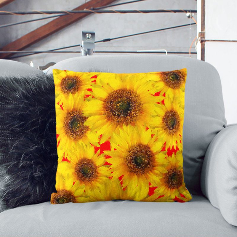 Wall of Sunflowers Painting Cushion with Filling, 55cm H x 55cm W x 20cm D