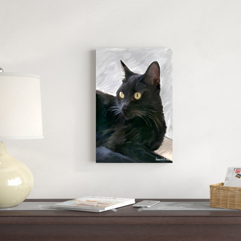Portrait de chat noir, H 18 po x l 12 po x P 1,25 po