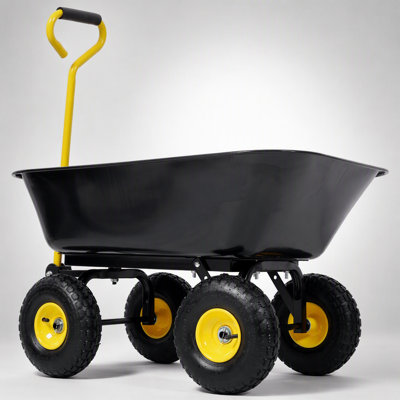 Chariot de déversement en métal robuste avec capacité de 600 lb, pneus de 10 pouces et mécanisme à dégagement rapide pour un déchargement facile