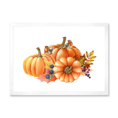 " Pumpkin And Birds On White "