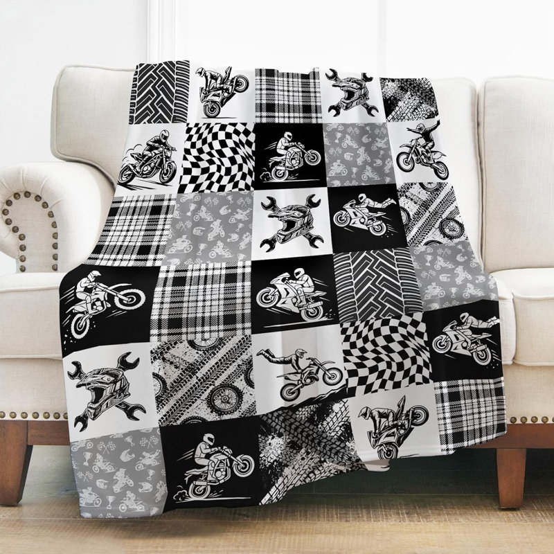 Plaid moto doux et décoratif pour homme, idéal pour une sieste sur le divan, 101,6 x 127 cm, L 9,84 po x l 11,84 po