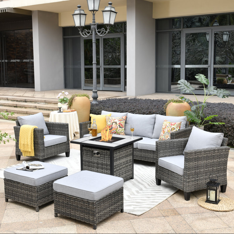 Allcot 5 - Person Patio Conversation Sets with Cushions, Grey