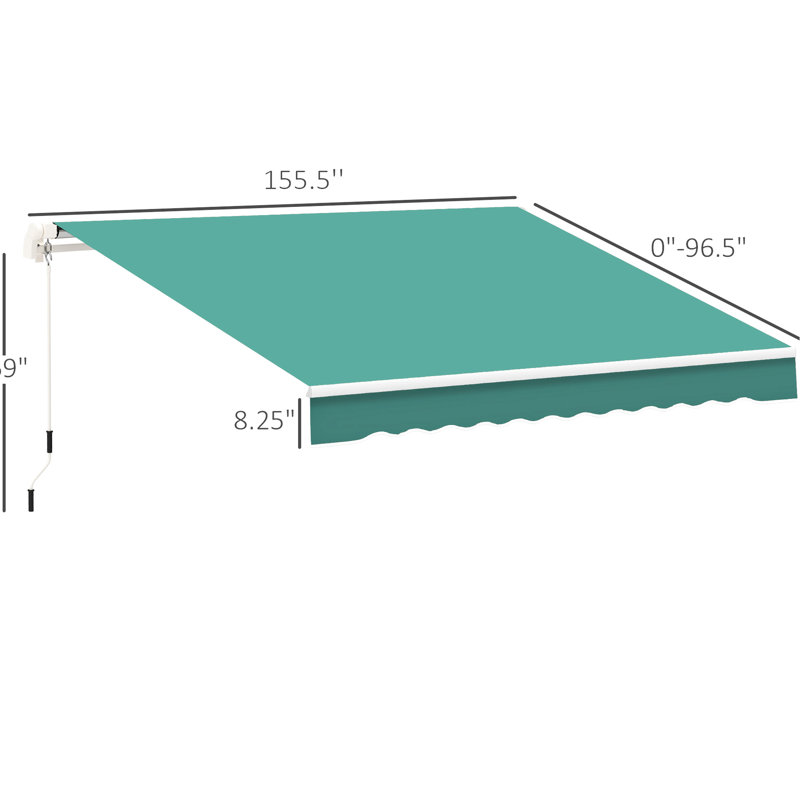 Auvent de patio 13 'x 8' à manivelle rétractable manuelle, 0.01" H x 160.03" W x 97.66" D, Green