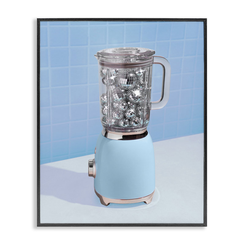 «Blue Retro Disco Blender», estampe numérique, design par Lish Creative, H 20 po x l 16 po, Giclée encadrée noir minuit