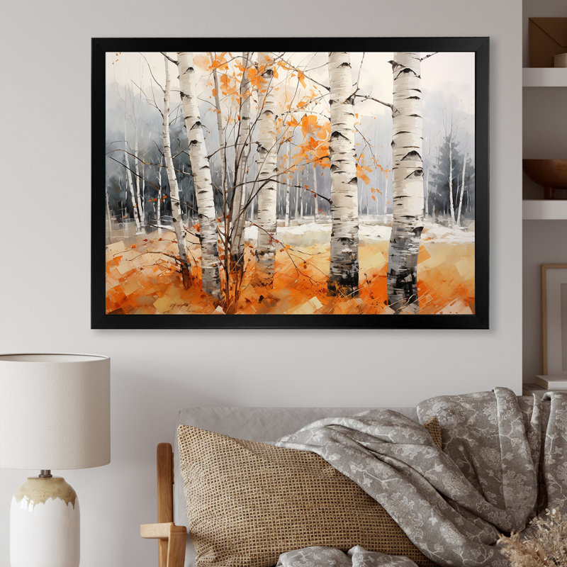 «Orange Brich Wood In Winter II», reproduction sur toile, H 12 po x l 20 po x P 1 po, Cadre photo noir simple