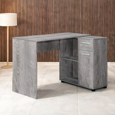 Bureau d'ordinateur en coin avec rangement en L 46 po, stratifié gris neutre, moderne