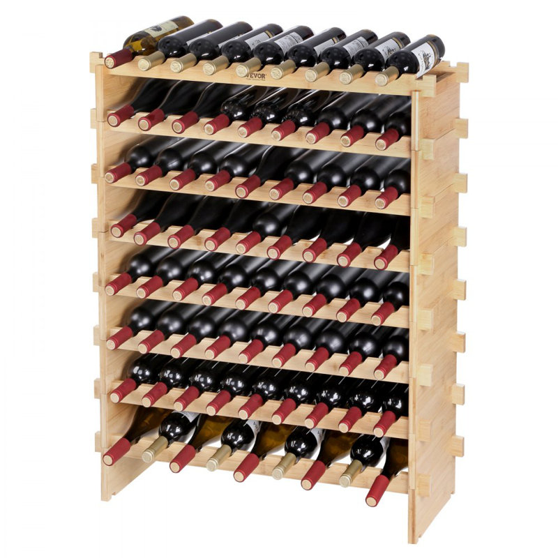 VEVOR 72 Bottle Stackable Modular Wine Rack, 8-Tier Solid Bamboo Wood Storage Racks, Floor Freestanding Wines Holder Display Shelf, Wobble-Free Shelves