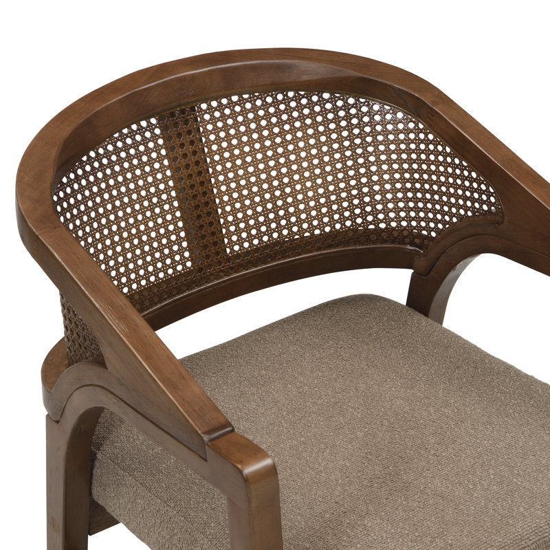 Chaises de salle à manger en bois Stanley avec dossier en canne et siège rembourré, Brun, Noyer