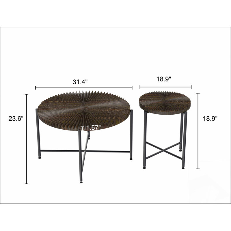 Ensemble de 2 tables basses et tables de bout - Panneau de fibres à densité moyenne imperméable avec revêtement en PVC, conception cylindrique vieillie, pieds en métal - charme rustique classique, technique 