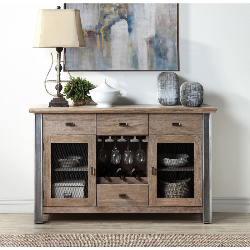 Faylen Transitional 4-Drawer Rectangular Server with Wooden Case-Leg in Maple