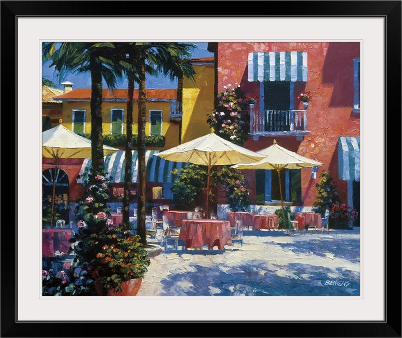 «Inn at Lake Garda», reproduction d'art par Howard Behrens, H 27 po x l 32 po x P 1 po, Cadre noir
