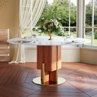 Modern Round Sintered Stone Pedestal Dining Table 47" for 4-6 Seats