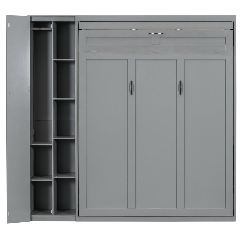 Grand lit gris avec garde-robe fonctionnel et pratique, Gris, Grand lit