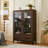60" High Display Cabinet with 2 Storage Drawers Pantry with Glass Door and LED Lighting-261541702