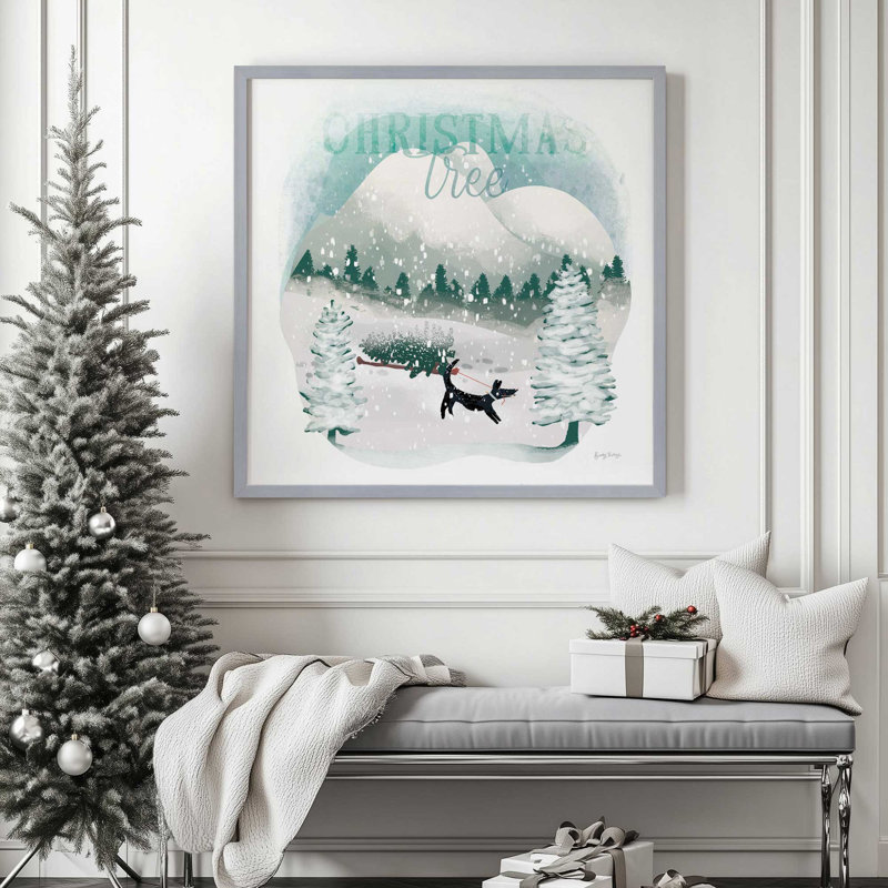 «Christmas Fun in Snow IV», reproduction, H 13,75 po x l 13,75 po, Cadre simple en zinc patiné, bois massif