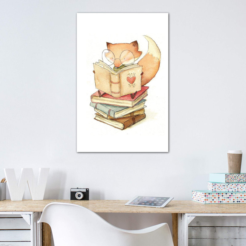«Book Lover» par Mike Koubou - impression d'art graphique, H 26 po x l 18 po x 1,5 po, Toile tendue