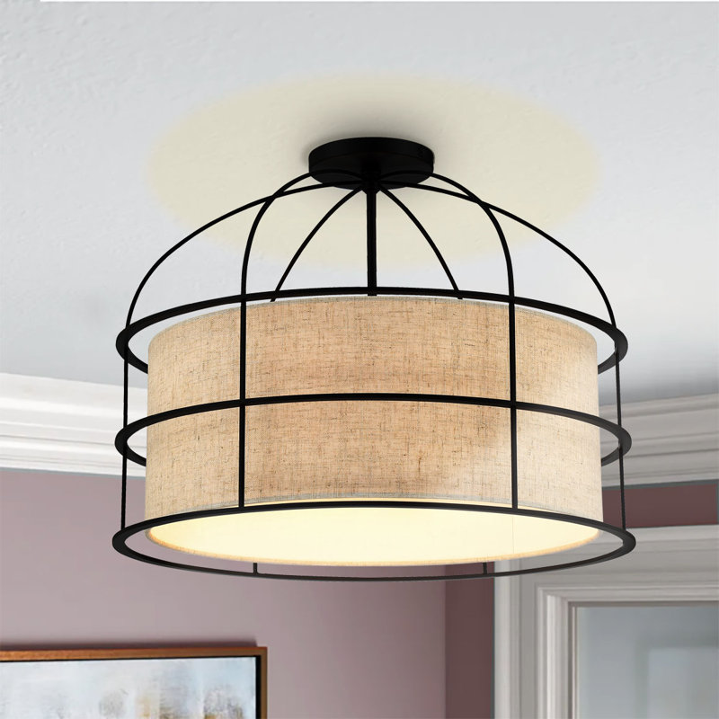 Latitude Run Gateway With Oatmeal Linen Pendant Light, Coal