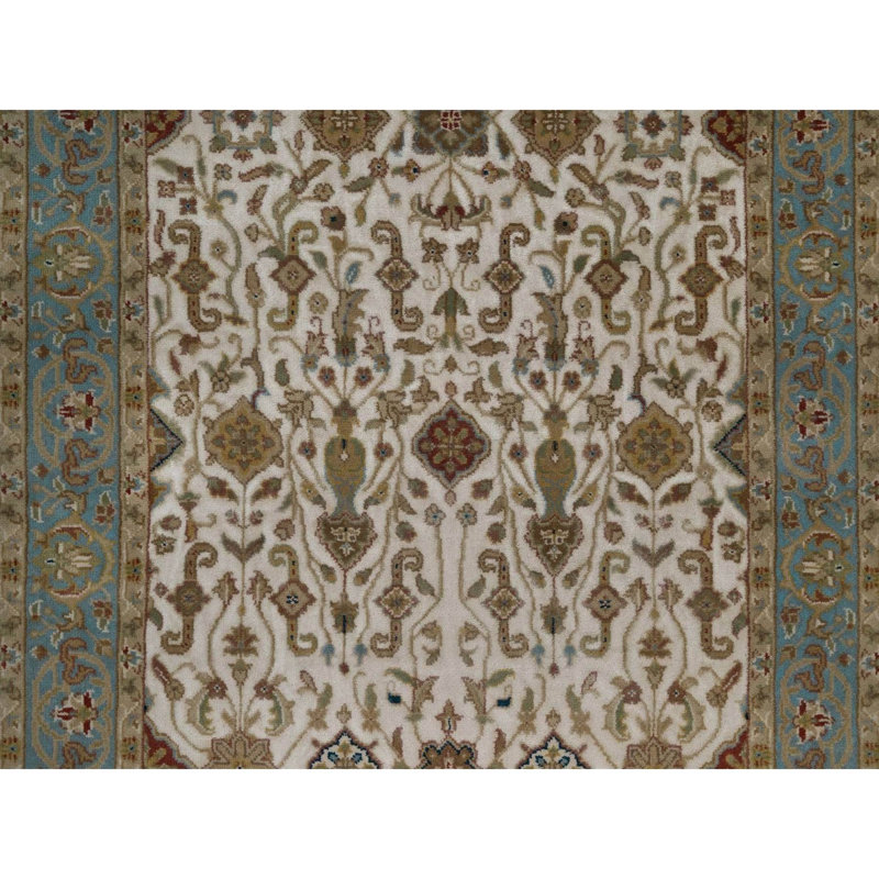 Tapis de couloir oriental 2 pi 8 po x 11 pi 4 po blanc noué à la main Tabriz Revival 300 KPSI