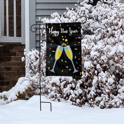 Happy New Year Champagne Burlap Garden Flag